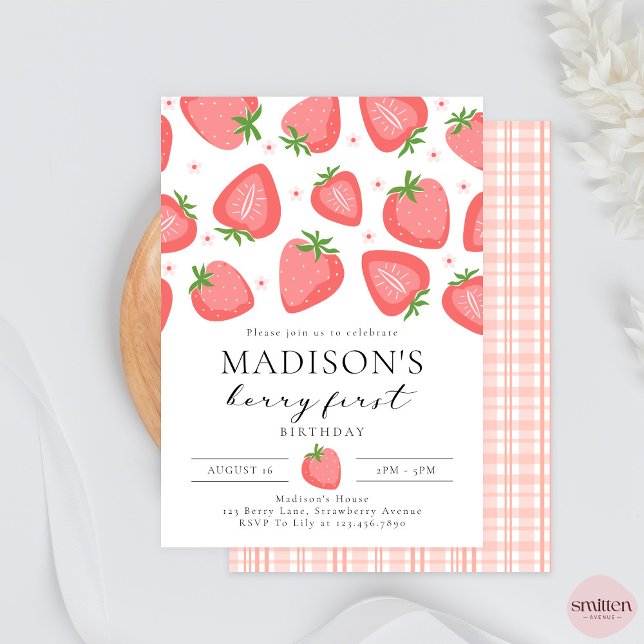 Strawberry 1st Birthday Invitation Berry First (Creator Uploaded)