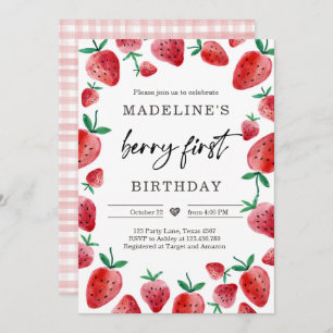 Strawberry 1st Birthday Invite First Berry Sweet