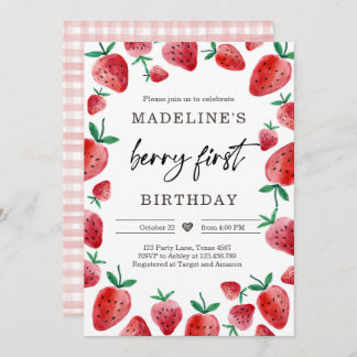 Strawberry 1st Birthday Invite First Berry Sweet