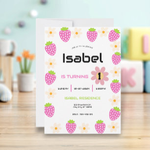 Strawberry 1st Birthday Invite First Berry Sweet