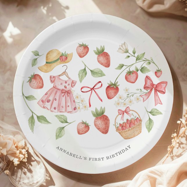 Strawberry 1st Birthday Invite First Berry Sweet Paper Plate (Creator Uploaded)