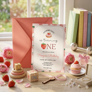 Strawberry 1st Birthday Party Berry First Invitation