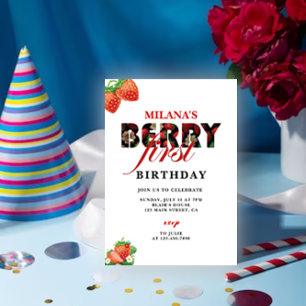Strawberry 1st Birthday Party   Berry First  Invitation