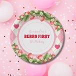 Strawberry 1st Birthday Party Berry First Paper Plate<br><div class="desc">Indulge in the sweetness of your little one's first birthday with our Strawberry 1st Birthday Party Berry First Paper Plates. Adorned with vibrant strawberries, these plates bring a burst of colour and joy to your celebration. Create unforgettable memories as you gather around to celebrate this milestone moment. Designed for both...</div>