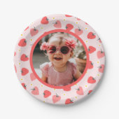Strawberry 1st Birthday Party Berry First Photo Paper Plate (Front)