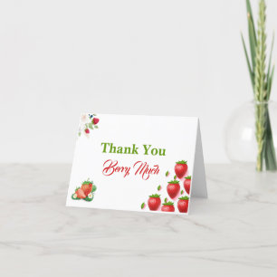 Strawberry 1st Birthday Party   Berry First  Thank You Card