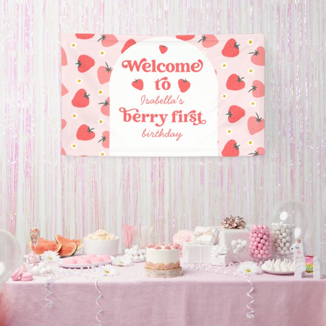 Strawberry 1st Birthday Party Berry First Welcome  Banner (Party)
