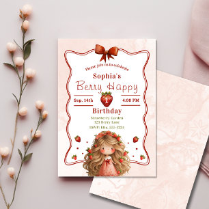 Strawberry 1st Birthday Party   Berry Happy Theme Invitation