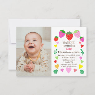 Strawberry 1st Birthday Party  Invitation
