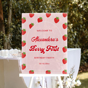 Strawberry 1st Birthday Party Welcome Acrylic Sign