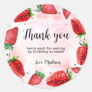 Strawberry 1st Birthday Thank You  Favour  Classic Round Sticker
