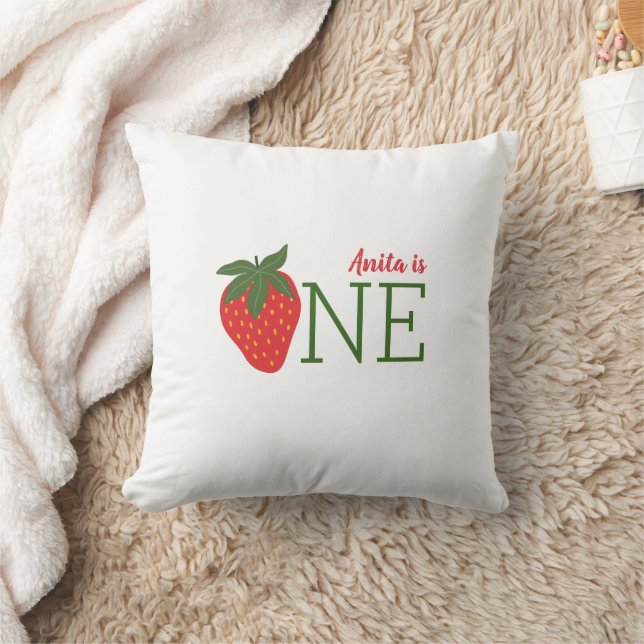 Strawberry 1st Birthday Throw Pillow (Blanket)