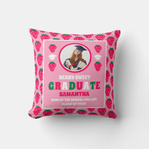 Strawberry 2025 Graduate Photo Graduation Throw Pillow