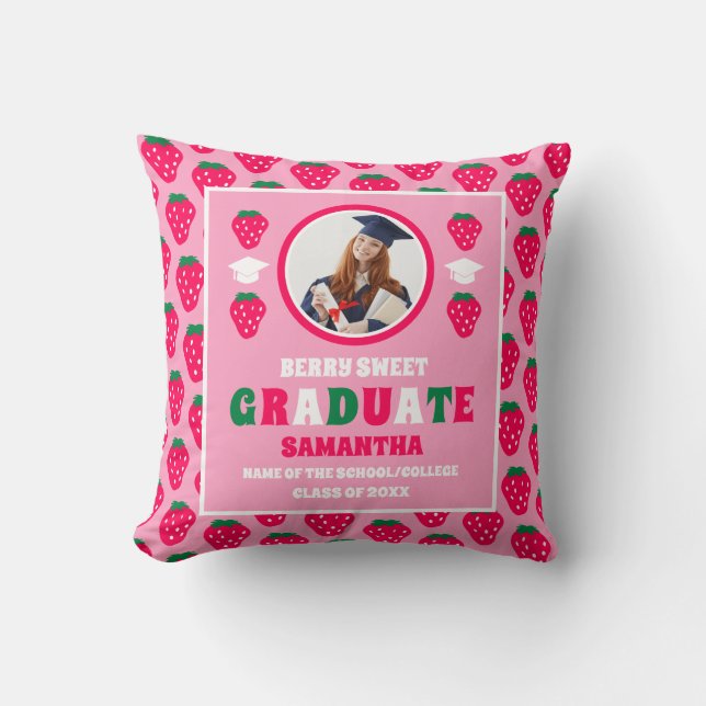 Strawberry 2025 Graduate Photo Graduation Throw Pillow (Front)