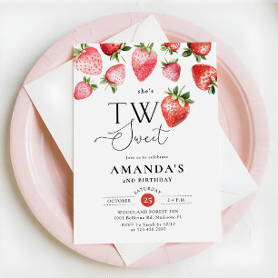 Strawberry 2nd Birthday Two Sweet Invitation