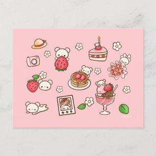 Strawberry and Bear Tasty Kawaii Cute Treats  Postcard