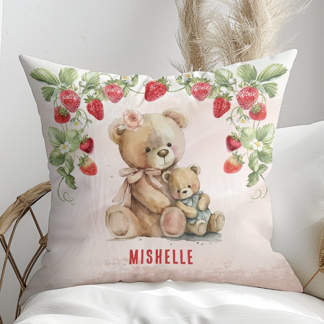 Strawberry and Bear Throw Pillow (Creator Uploaded)
