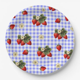 Strawberry and blue gingham cute paper plates