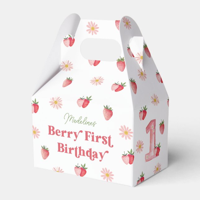 Strawberry and Daisy Berry First Birthday Favor Box (Front Side)
