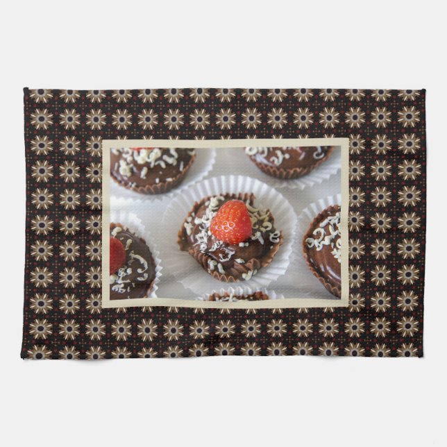 Strawberry and Dark Chocolate Mousse Dessert Kitchen Towel (Horizontal)