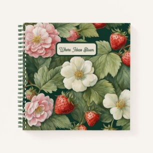 Strawberry and Floral Notes: Square Notebook