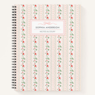 Strawberry and Floral Shabby Chic Custom Spiral Notebook