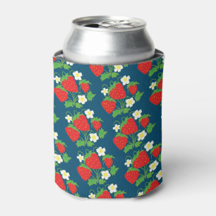 Strawberry and Flower Blue Pattern Can Cooler