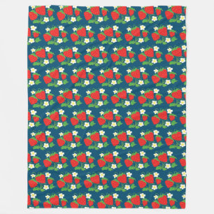 Strawberry and Flower Blue Pattern Fleece Blanket