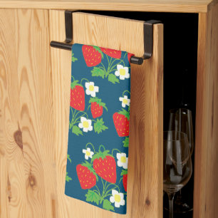 Strawberry and Flower Blue Pattern Kitchen Towel