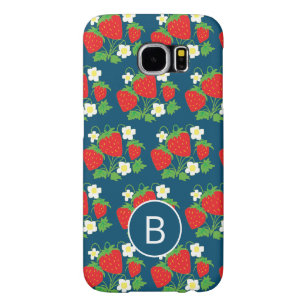 Strawberry and Flower Blue Pattern Monogrammed Samsung Galaxy S6 Case
