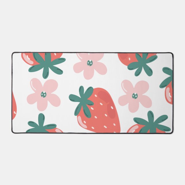 Strawberry and flower pattern desk mat (Front)