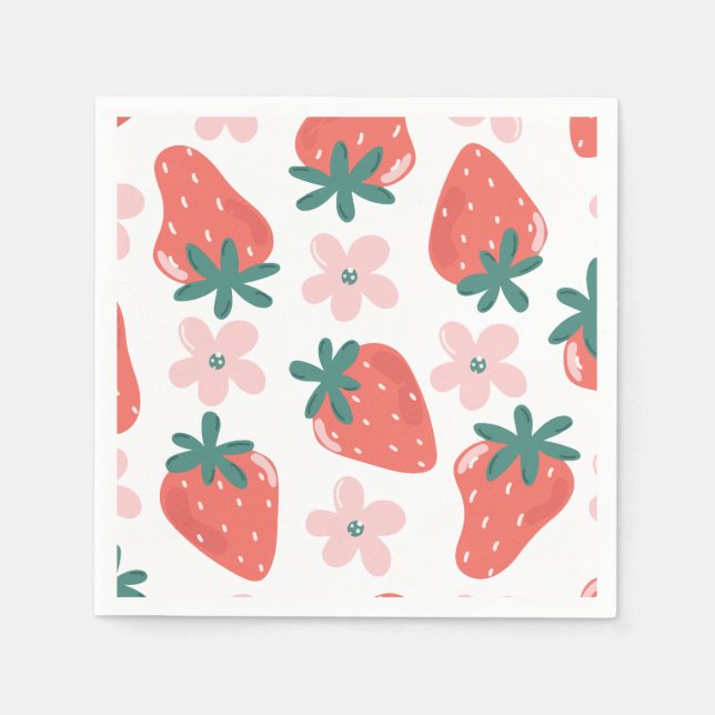 Strawberry and flower pattern napkin (Front)