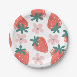 Strawberry and flower pattern paper plate