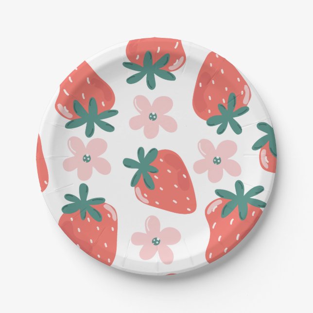 Strawberry and flower pattern paper plate (Front)