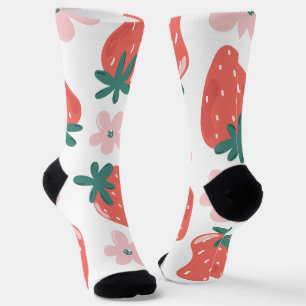 Strawberry and flower pattern socks