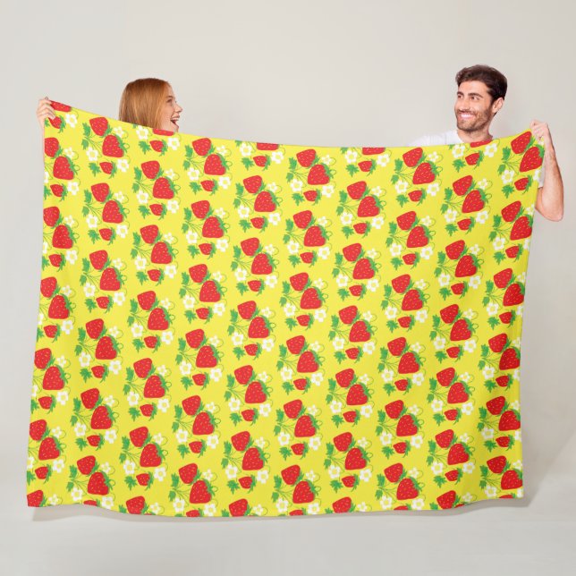 Strawberry and Flower Yellow Pattern Fleece Blanket (In Situ)