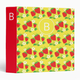 Strawberry and Flower Yellow Pattern Monogrammed Binder