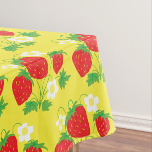 Strawberry and Flower Yellow Pattern Tablecloth