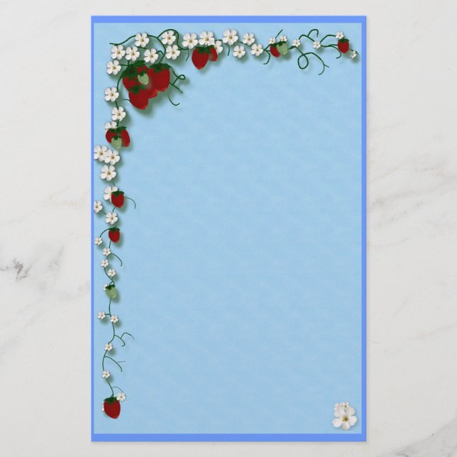 Strawberry and Flowers Stationery (Front)