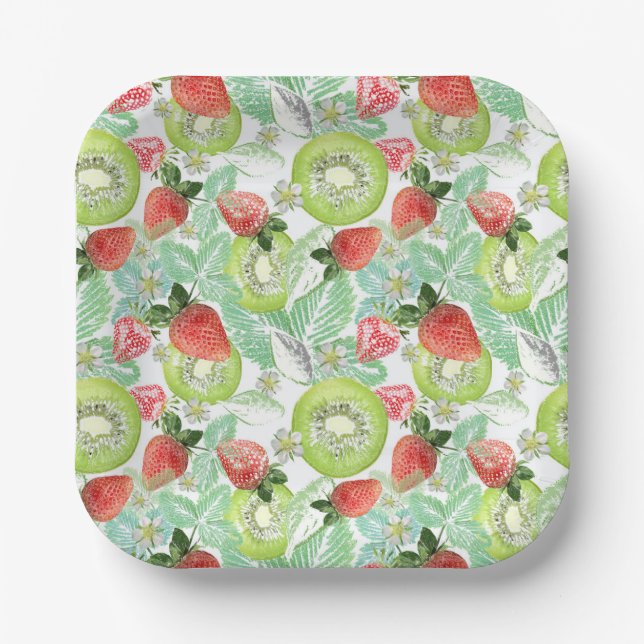 Strawberry and kiwi.  paper plate (Front)