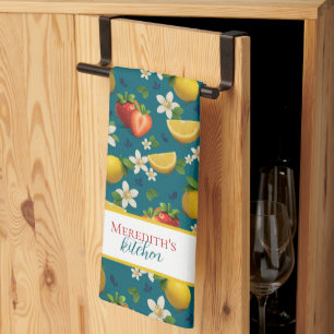 Strawberry and Lemon Botanical Pattern Kitchen Towel