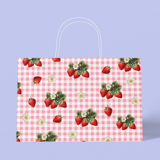 Strawberry and red gingham cute  large gift bag (Creator Uploaded)