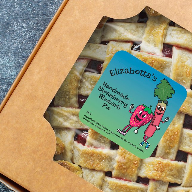 Strawberry and Rhubarb Pals Jam Pie Cobbler  Square Sticker (Creator Uploaded)