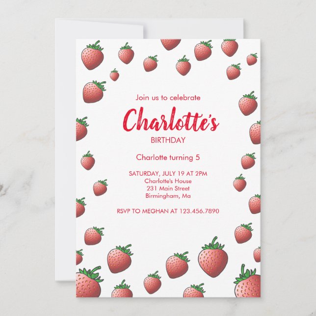 Strawberry and Strawberries Invitation (Front)