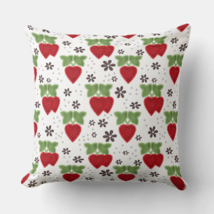 Strawberry applique on a white background retro  throw pillow