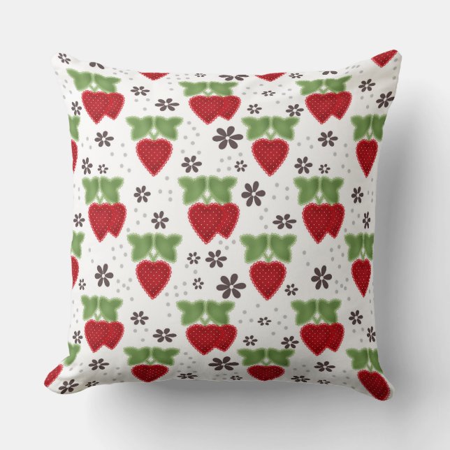 Strawberry applique on a white background retro  throw pillow (Front)