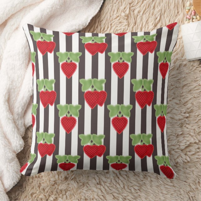 Strawberry applique on striped background retro  throw pillow (Blanket)