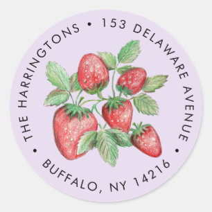 Strawberry Art Vintagle Style Taupe Return Address Classic Round Sticker