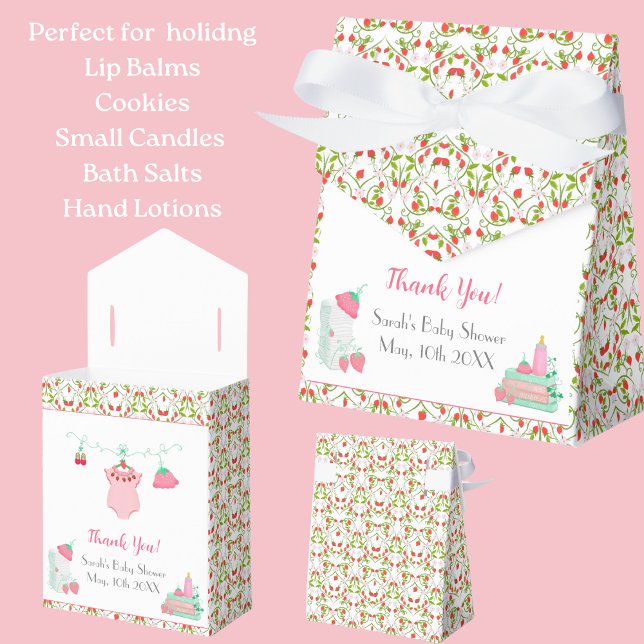 Strawberry Baby Outfit With Pattern Baby Shower Favor Box (Indulge guests with strawberries, a sweet keepsake for your special celebration!)