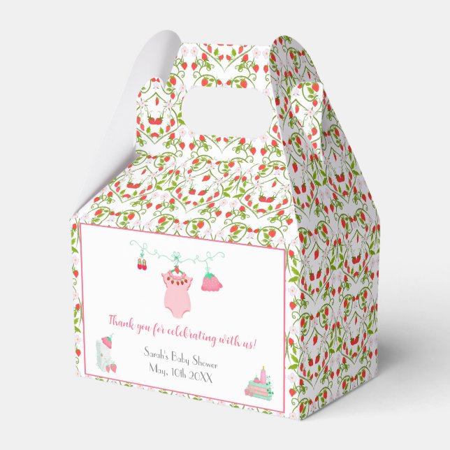 Strawberry Baby Outfit With Pattern Baby Shower Favor Box (Front Side)